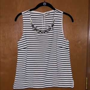 Black and white striped jeweled JCrew top